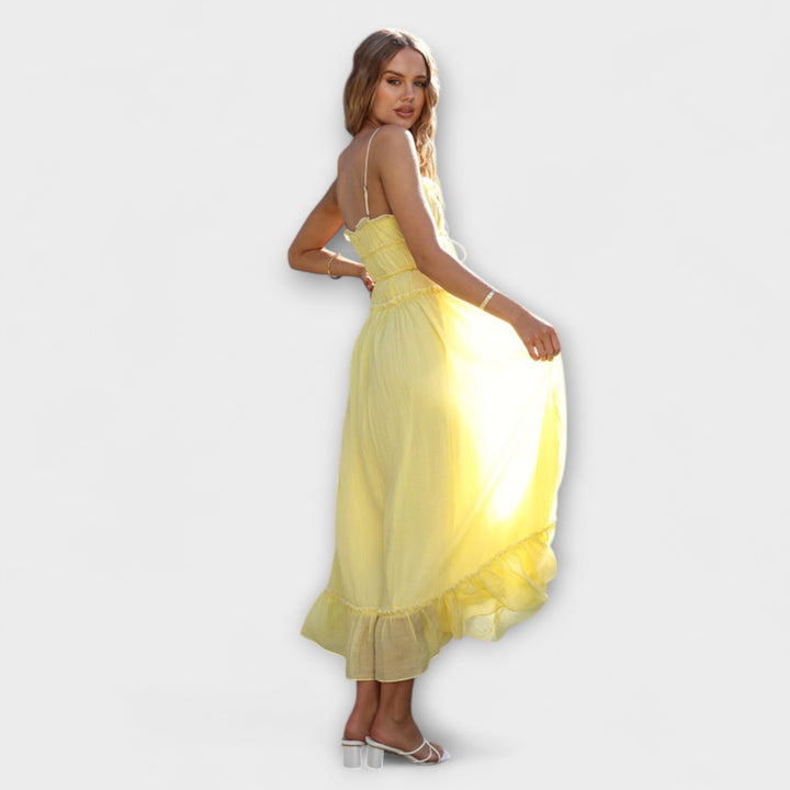 Celine ™ ｜ Rúškované bezrukávové midi šaty