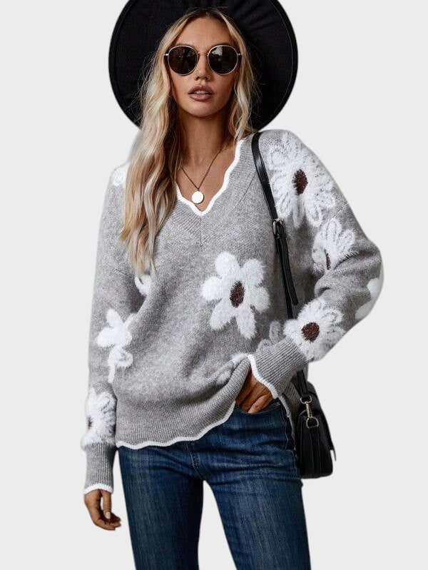 Adriana ™ ｜Elegantný kvetinový sveter s výstrihom do V