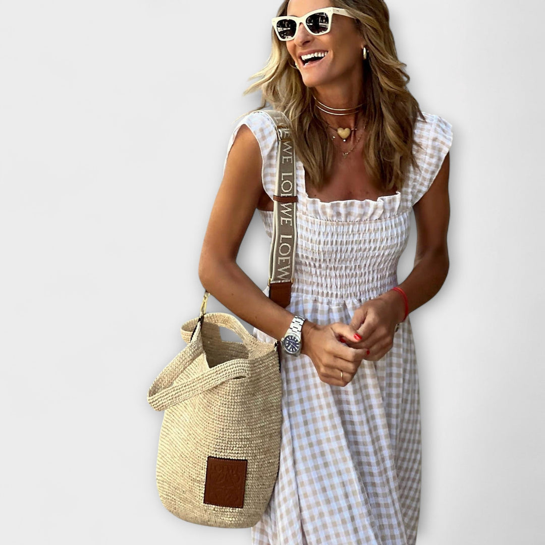 Dalibora ™ ｜Kárované maxikleid s volánovými rukávmi