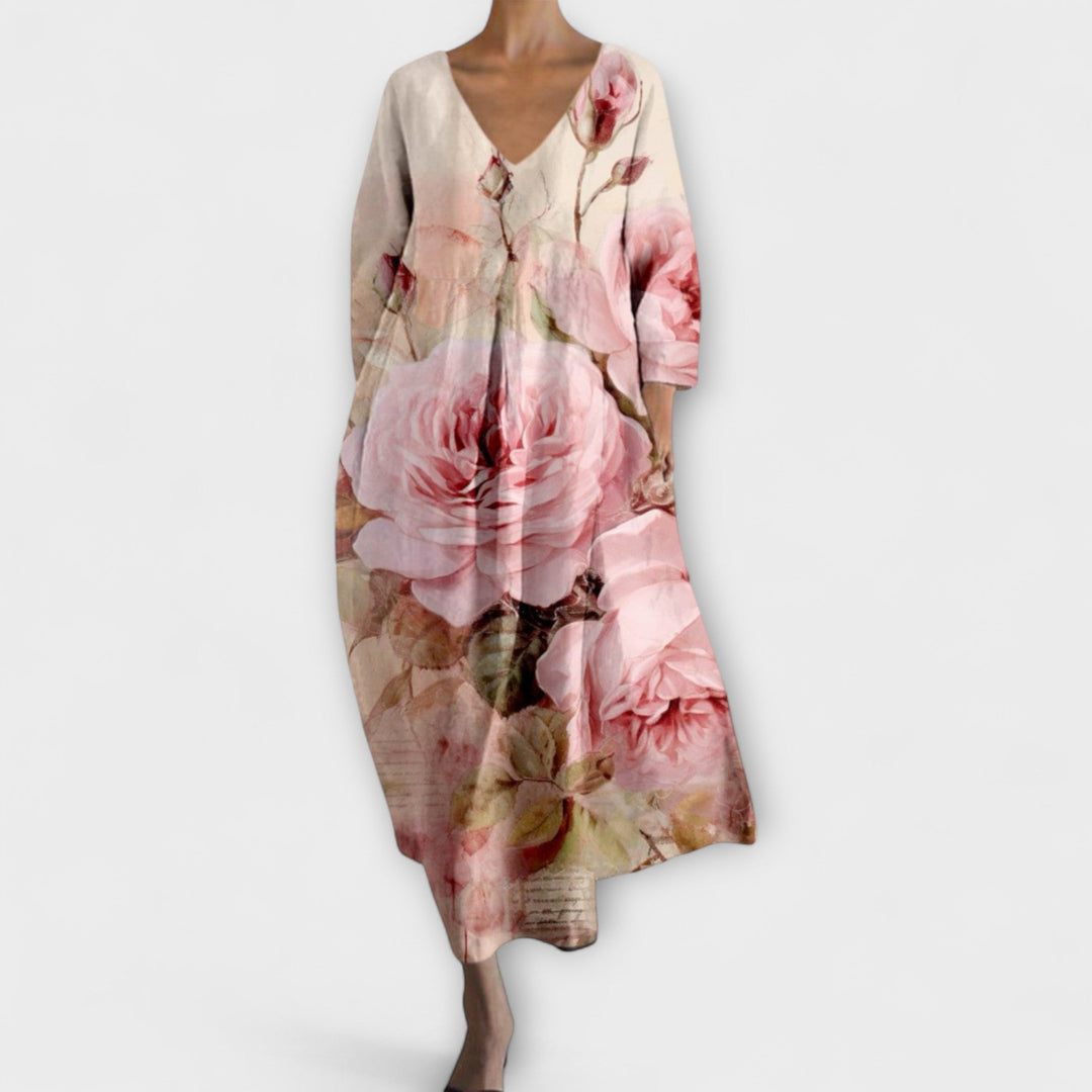 Fiona  ™ ｜ Μακρύ, χρωματιστό φόρεμα με V λαιμόκοψη