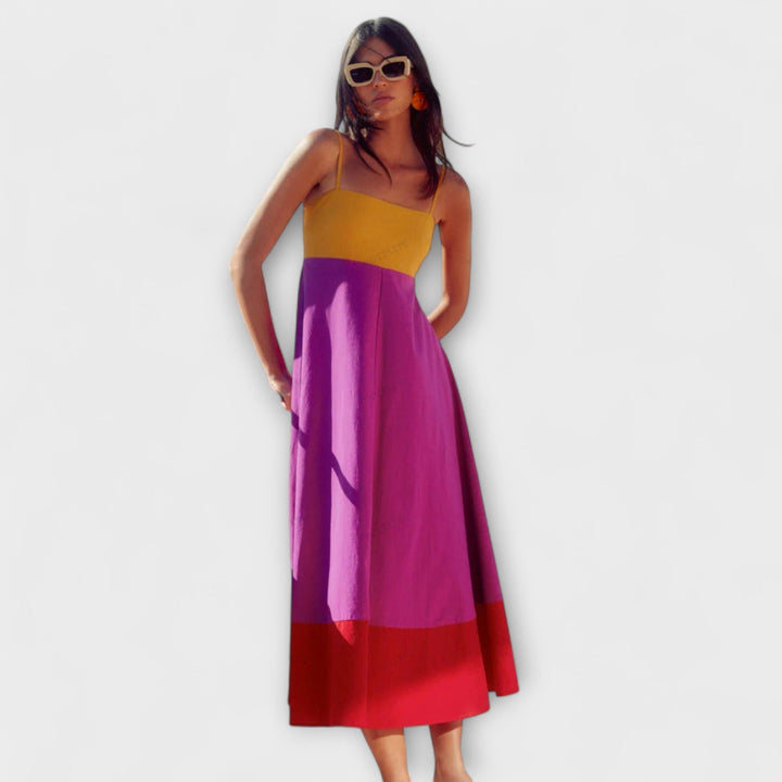 Blanka ™ ｜Šaty s ramienkami a farebným blokovaním