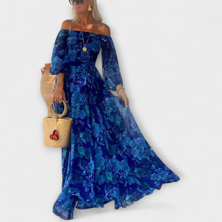 Juniper  ™ ｜ Kvetinové off-shoulder smockované maxikabát pre dovolenku