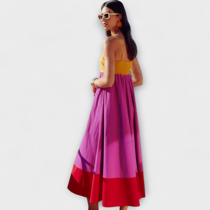 Blanka ™ ｜Šaty s ramienkami a farebným blokovaním