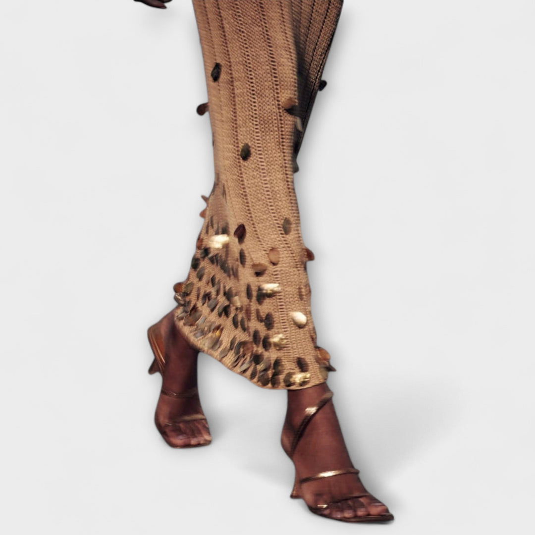 Kathleen ™ ｜ Χρυσό πλεκτό μακρύ φόρεμα από την Dolly