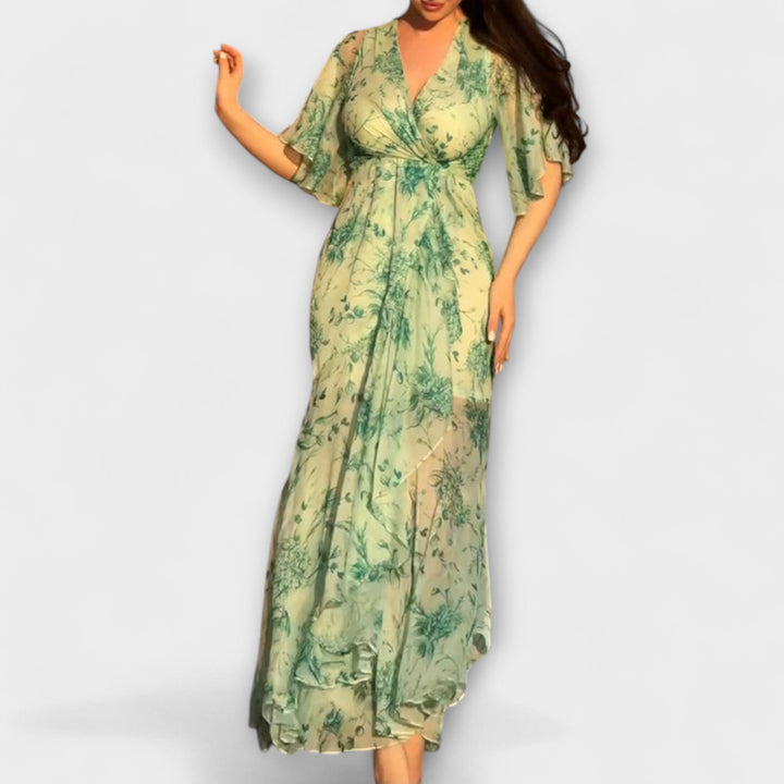 Lana  ™ ｜Štýlové kvetinové šaty s V-výstrihom