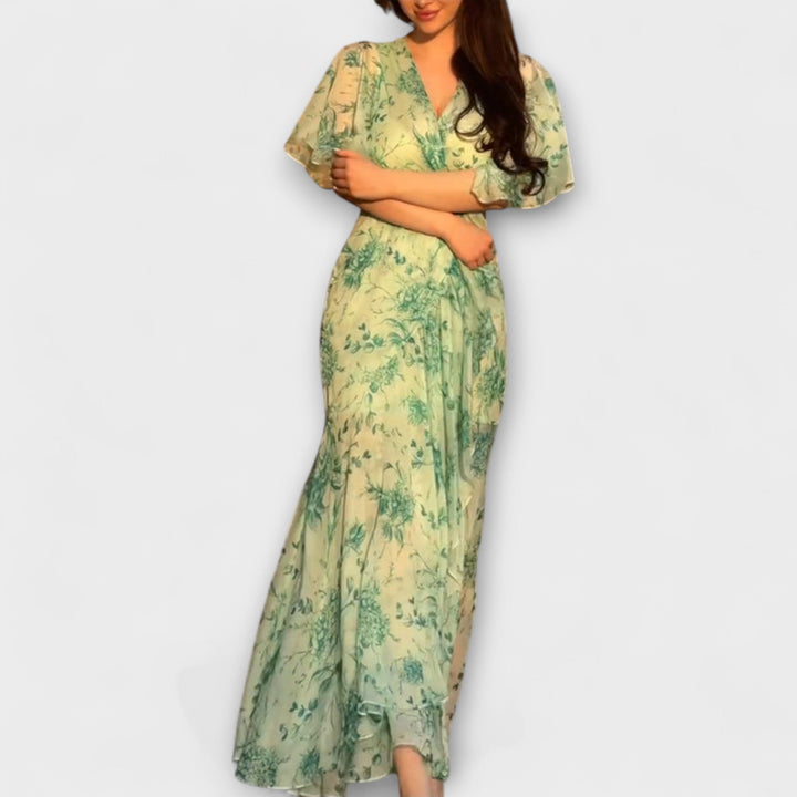 Lana  ™ ｜Štýlové kvetinové šaty s V-výstrihom
