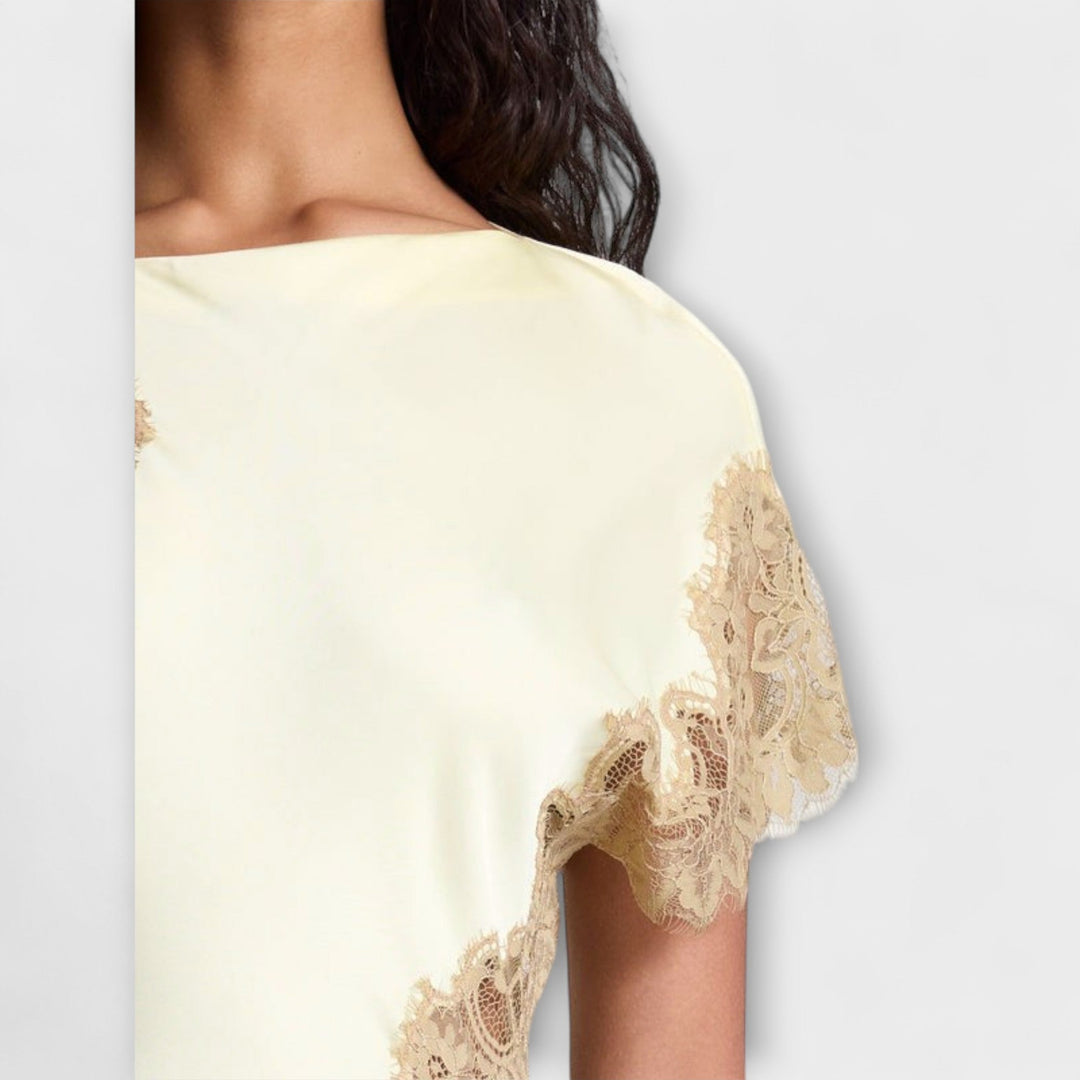 Margaret  ™ ｜Μακριά φόρεμα με σατέν και δαντέλα λεπτομέρειες