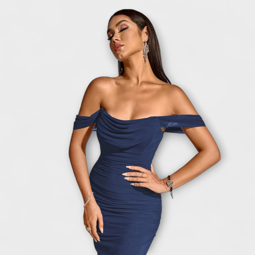 Ione  ™ ｜ Φόρεμα Bodycon με ανοιχτούς ώμους και πτυχώσεις