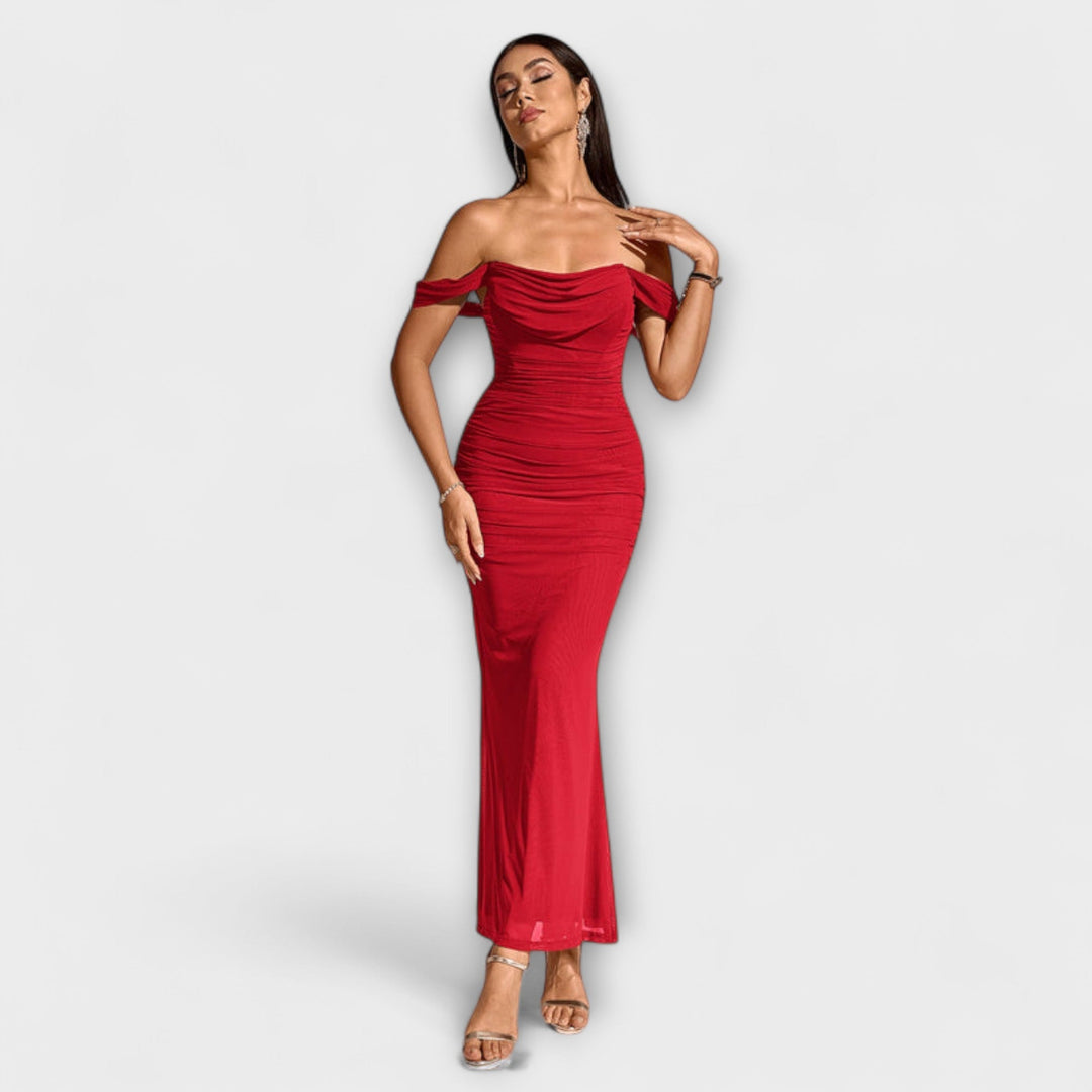 Ione  ™ ｜ Φόρεμα Bodycon με ανοιχτούς ώμους και πτυχώσεις