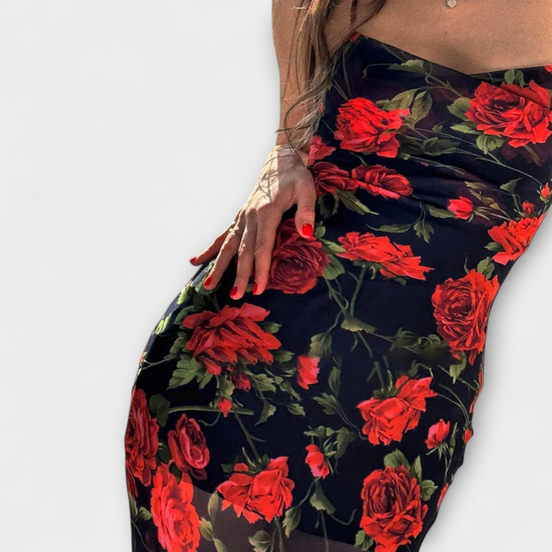 Etela ™ ｜Φόρεμα Bodycon με τιράντες και floral μοτίβο