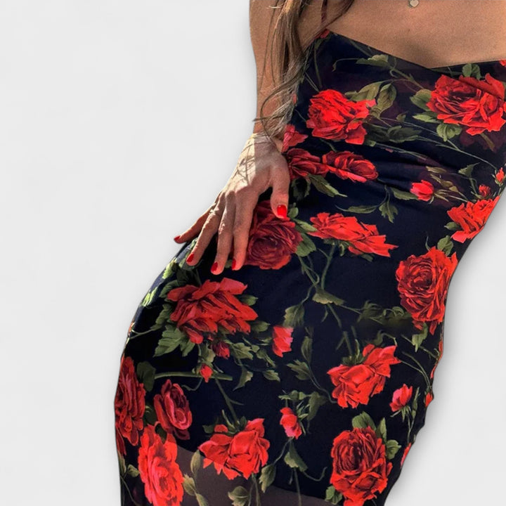 Etela ™ ｜Φόρεμα Bodycon με τιράντες και floral μοτίβο
