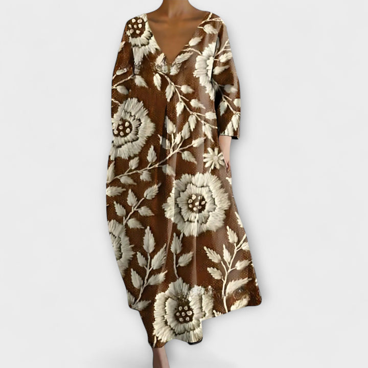 Fiona  ™ ｜ Μακρύ, χρωματιστό φόρεμα με V λαιμόκοψη