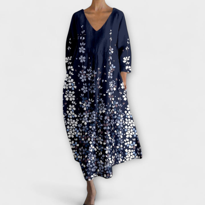 Fiona  ™ ｜ Μακρύ, χρωματιστό φόρεμα με V λαιμόκοψη