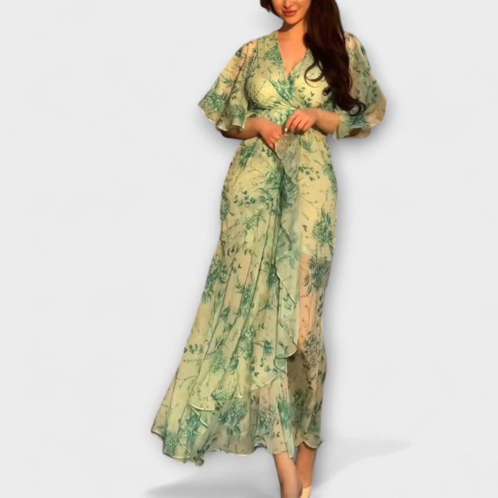 Lana  ™ ｜Štýlové kvetinové šaty s V-výstrihom
