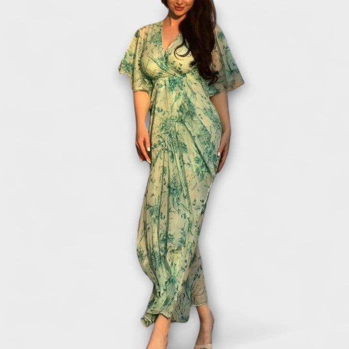 Lana  ™ ｜Štýlové kvetinové šaty s V-výstrihom