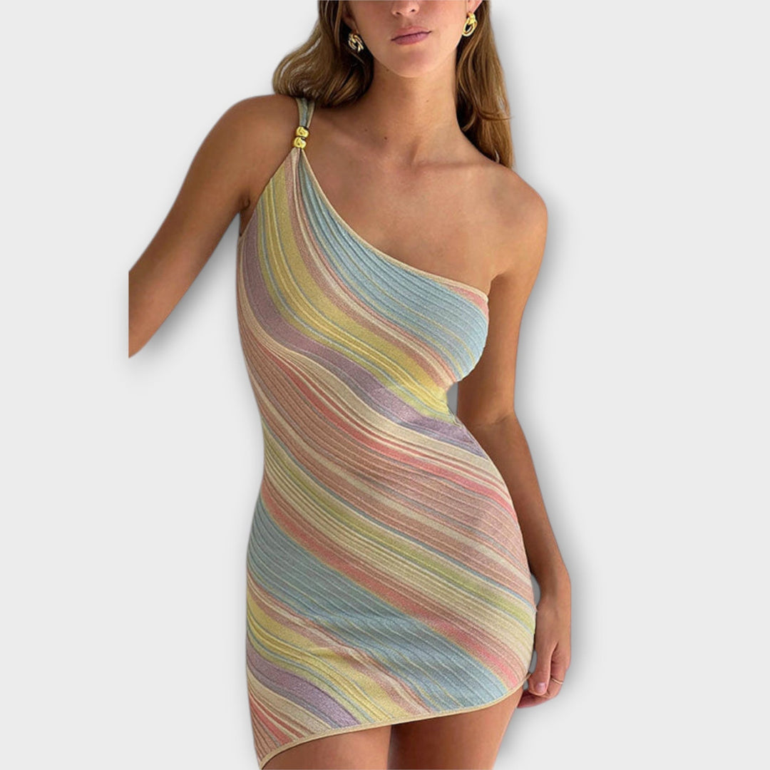 Kira ™ ｜ Μοντέρνα μονόχρωμη πλεκτή μίνι φόρεμα