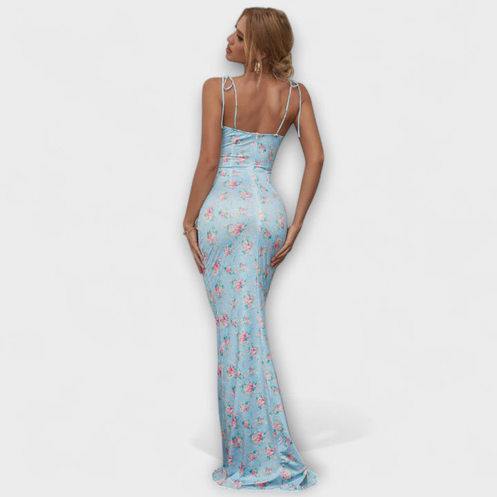 Thalia ™ ｜ Kvetinová potlač spoločenských šiat s viazanými ramienkami